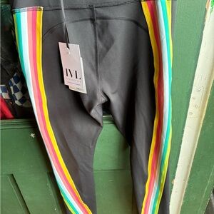 IVL Collective Women's Black Leggings with Rainbow Stripes